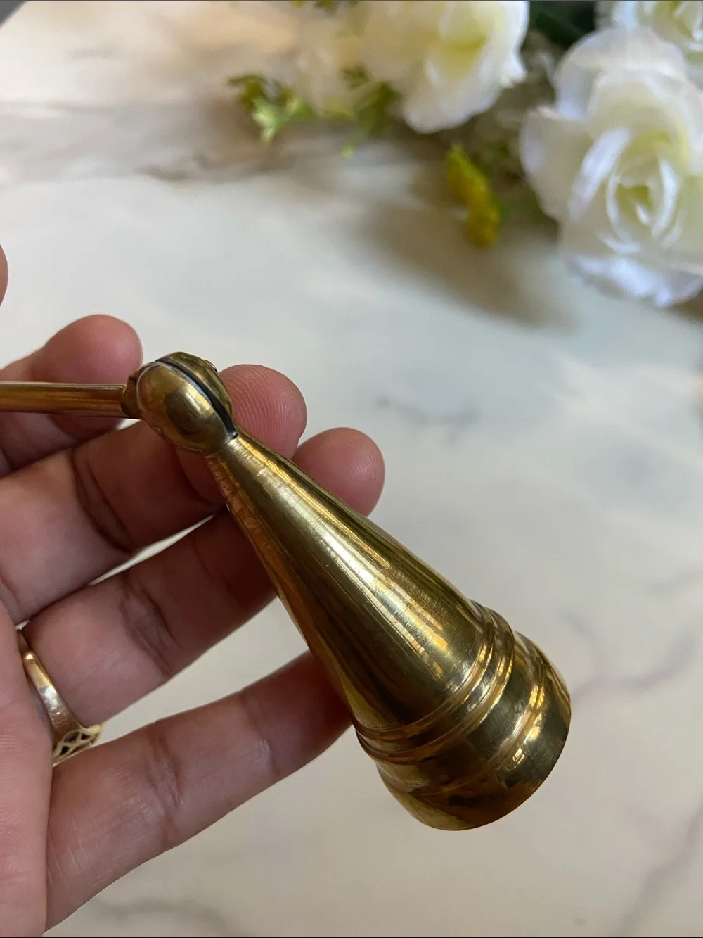 Vintage Brass Candle Snuffer with Long Handle - Classic Home Bath Accessory